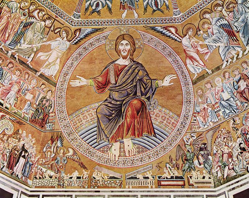 Christ. Mosaïque du Baptistère Saint-Jean, Florence, vers 1300. Photographie par The Yorck Project.